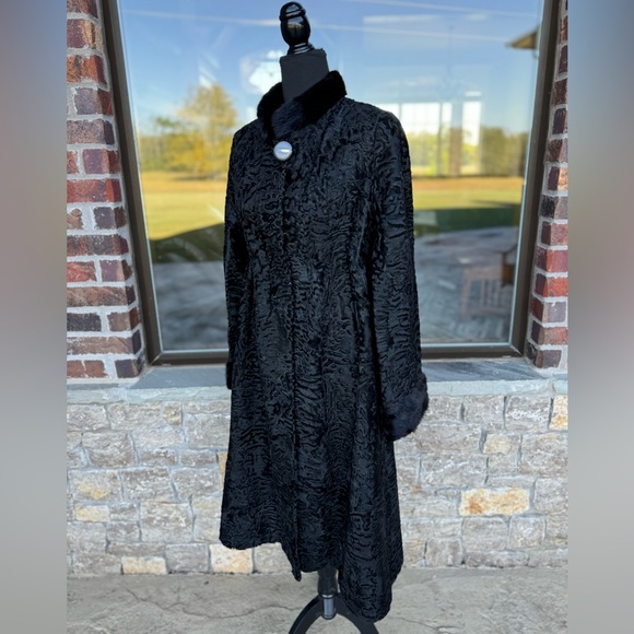 Stunning Midnight Black Persian Broadtail Lambswool Trench Coat Women’s XS/S - Picture 8 of 13